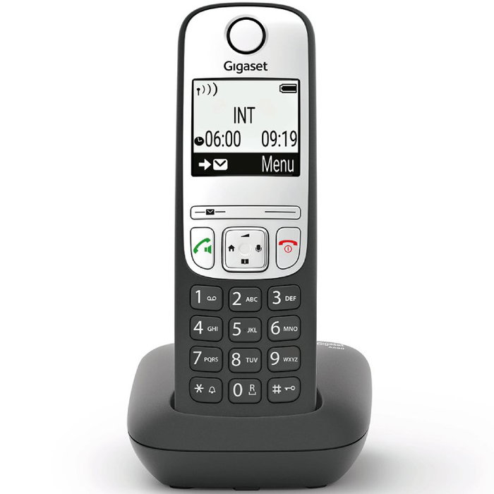 Gigaset A690 - Teléfono Inalámbrico DECT Analógico con Manos Libres, Bloqueo de Llamadas, Pantalla Grande Iluminada de 2 Pulgadas, Agenda 100 Contactos, ECO DECT - Negro